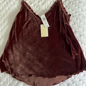New with tags. Burgundy Velvet Wilfred Ruffle blouse in size M